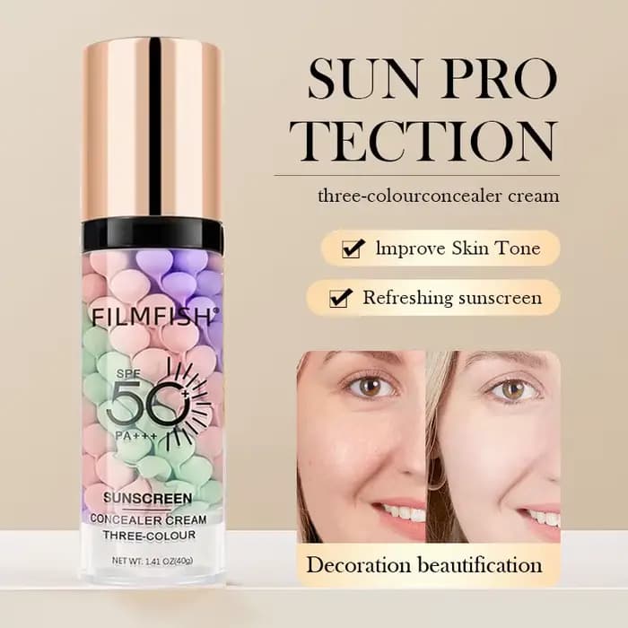 Base de Maquillage Visage Crème Tricolore Contouring Isolation Couleur Imperméable Fond de Teint Naturel 40g