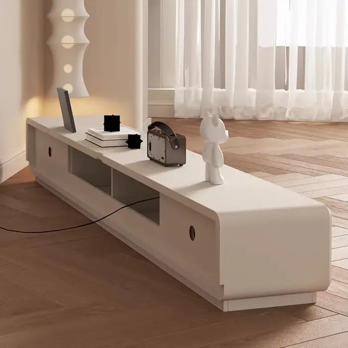 Meuble TV de salon blanc en bois, support TV au sol, style minimaliste moderne, mobilier haut de gamme pour la maison