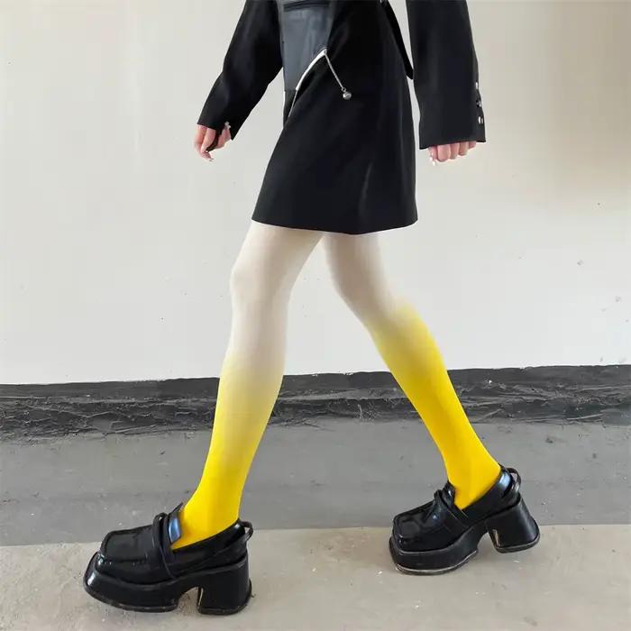 Collants en velours pour femmes, couleur dégradée printemps-automne, sans couture, couleurs contrastées, style anime, collants Lolita pour filles