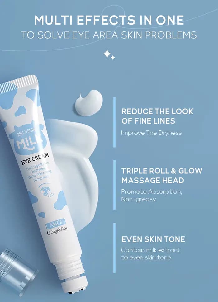 Crème Contour des Yeux LAIKOU au Lait Hydratante Éclaircissante Anti-Cernes Anti-Poches Atténue les Ridules Massage