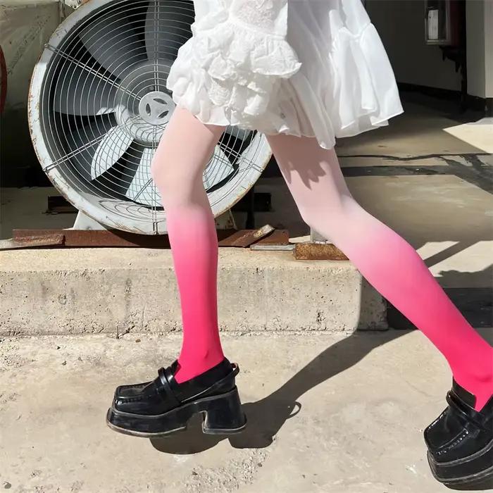 Collants en velours pour femmes, couleur dégradée printemps-automne, sans couture, couleurs contrastées, style anime, collants Lolita pour filles