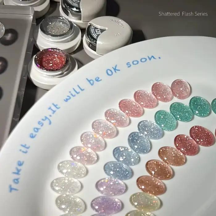 10 Couleurs 5ml Vernis Gel Pailleté Réfléchissant Argent Rose Brillant Semi-Permanent Fournitures Ongles Soak Off Gel
