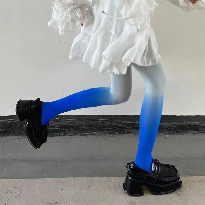 Collants en velours pour femmes, couleur dégradée printemps-automne, sans couture, couleurs contrastées, style anime, collants Lolita pour filles