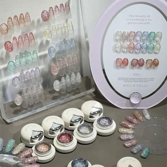 10 Couleurs 5ml Vernis Gel Pailleté Réfléchissant Argent Rose Brillant Semi-Permanent Fournitures Ongles Soak Off Gel