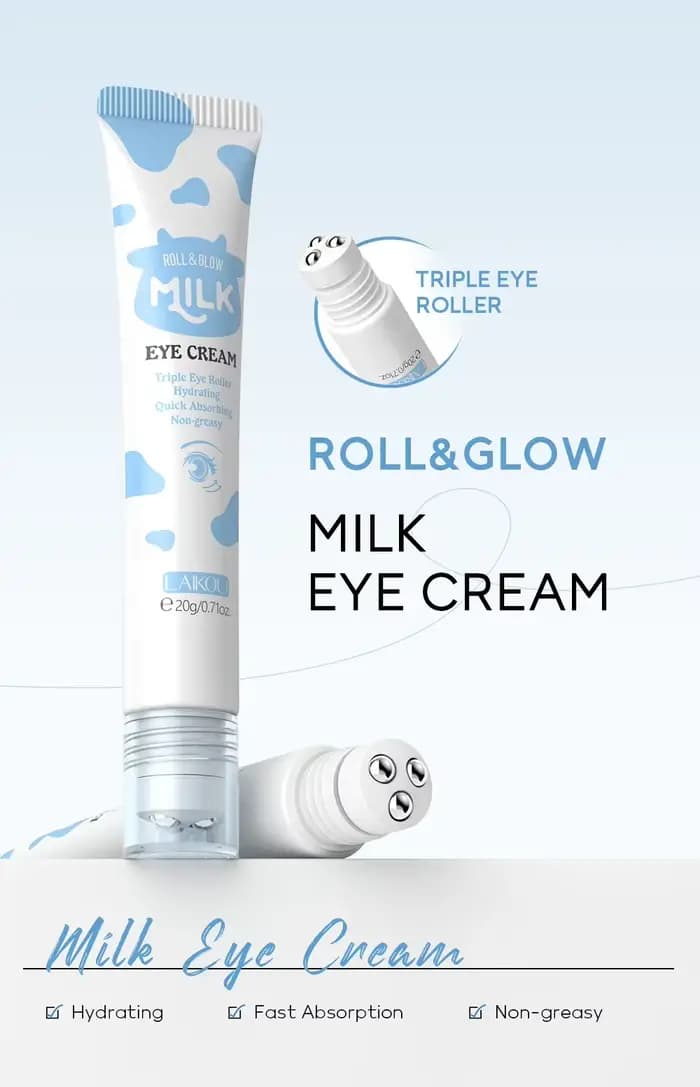Crème Contour des Yeux LAIKOU au Lait Hydratante Éclaircissante Anti-Cernes Anti-Poches Atténue les Ridules Massage