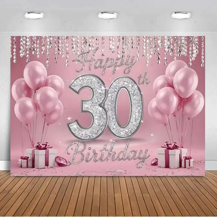 30e anniversaire fête décor fond rose noir or paillettes femme homme 30 ans photographie toile de fond fournitures cadeaux pour adultes
