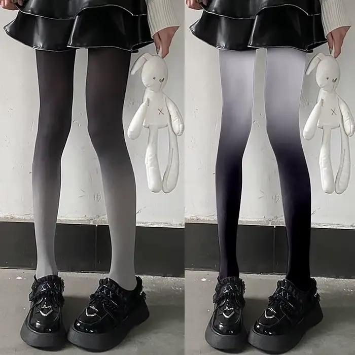Collants en velours pour femmes, couleur dégradée printemps-automne, sans couture, couleurs contrastées, style anime, collants Lolita pour filles