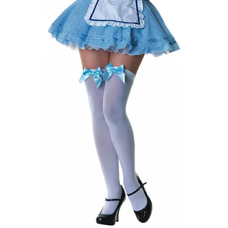 Bas à nœud papillon bleu ciel pour femmes, lingerie sur le genou, bonneterie chaude en velours, bas