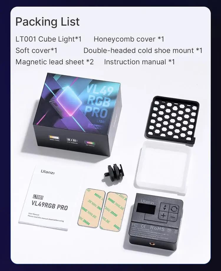 Ulanzi VL49 PRO lumière vidéo 2500K-9000K lumière de caméra couleur RGB LED pour photographie avec d