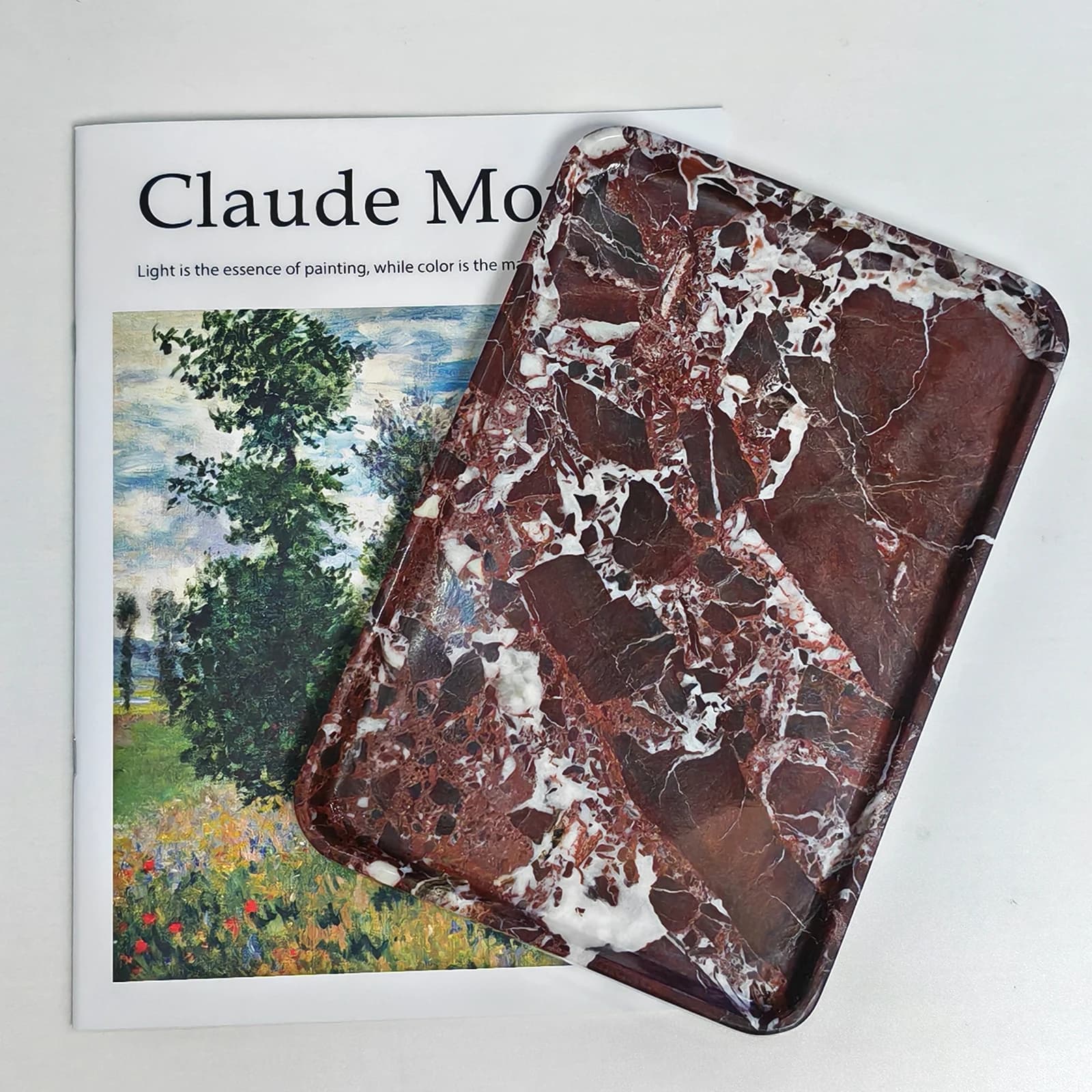 Plateau en pierre travertin naturelle - Organisateur rectangulaire violet | Plateau de courtoisie