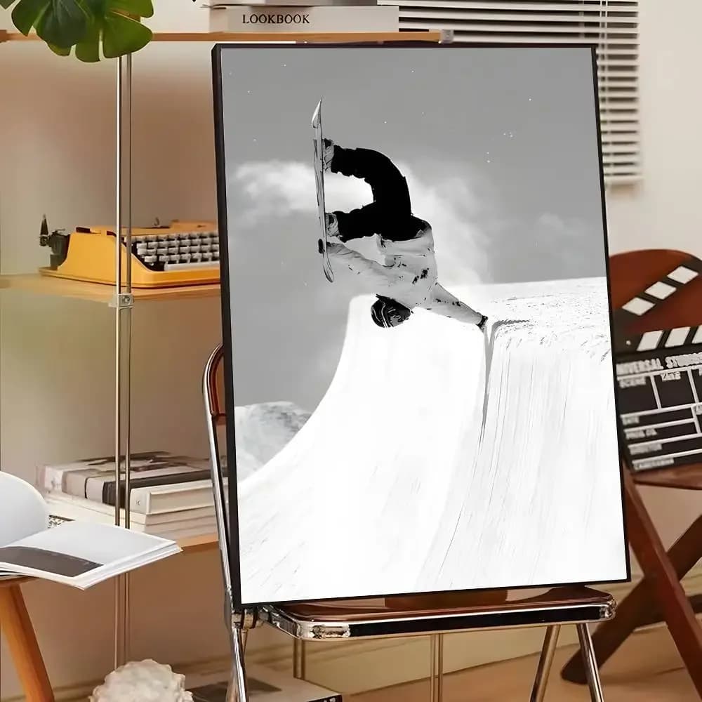 Photo de ski noir et blanc, toile d'art de Sport d'hiver, papier d'impression esthétique HD, Art mur