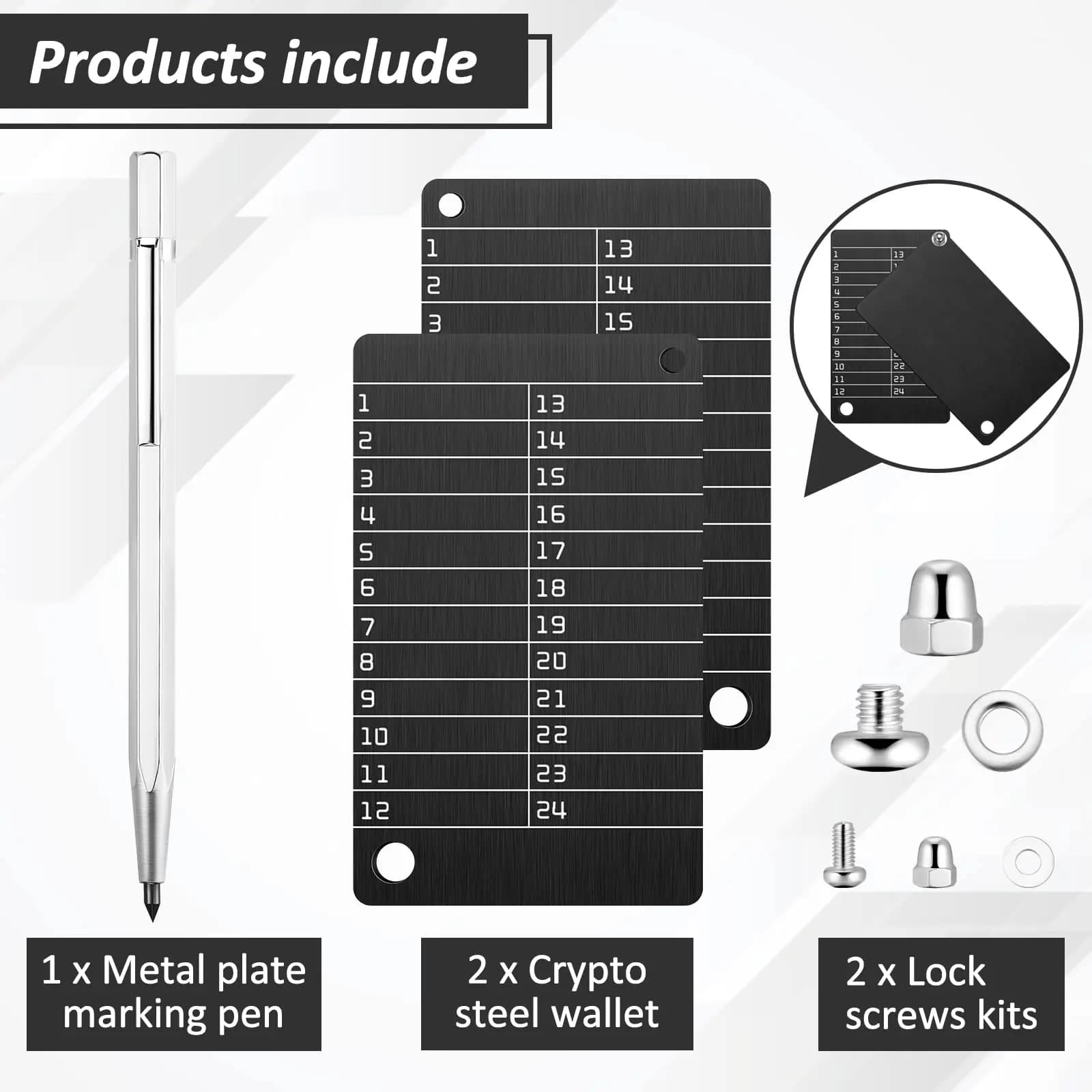 2 Portefeuilles cryptographés et 1 stylo marqueur à pointe métallique, le portefeuille de crypto-mon