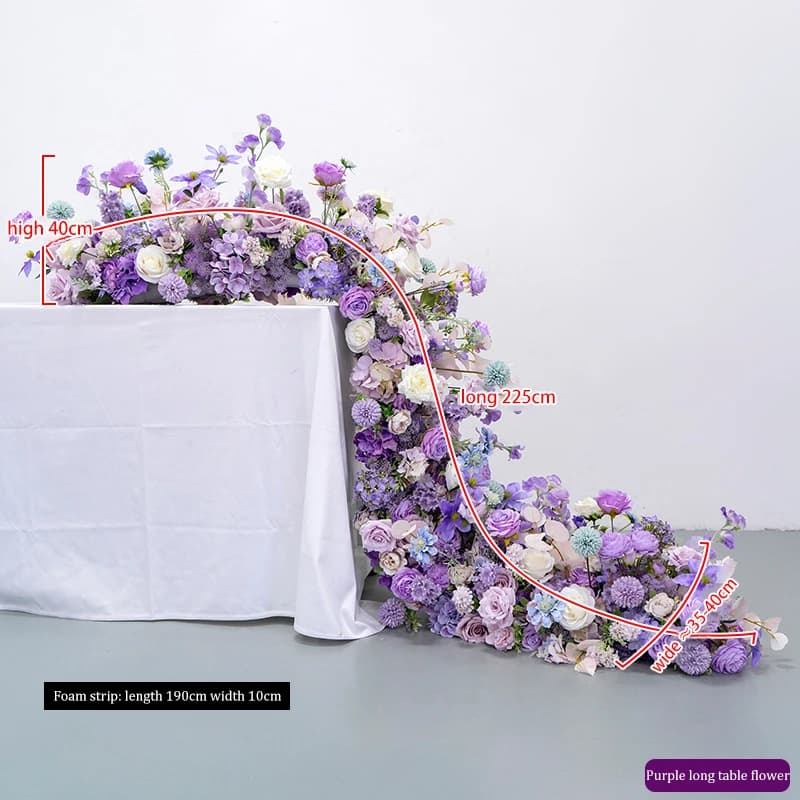 Guirlande de fleurs artificielles violettes pour canapé/table, décoration de mariage, événementiel,