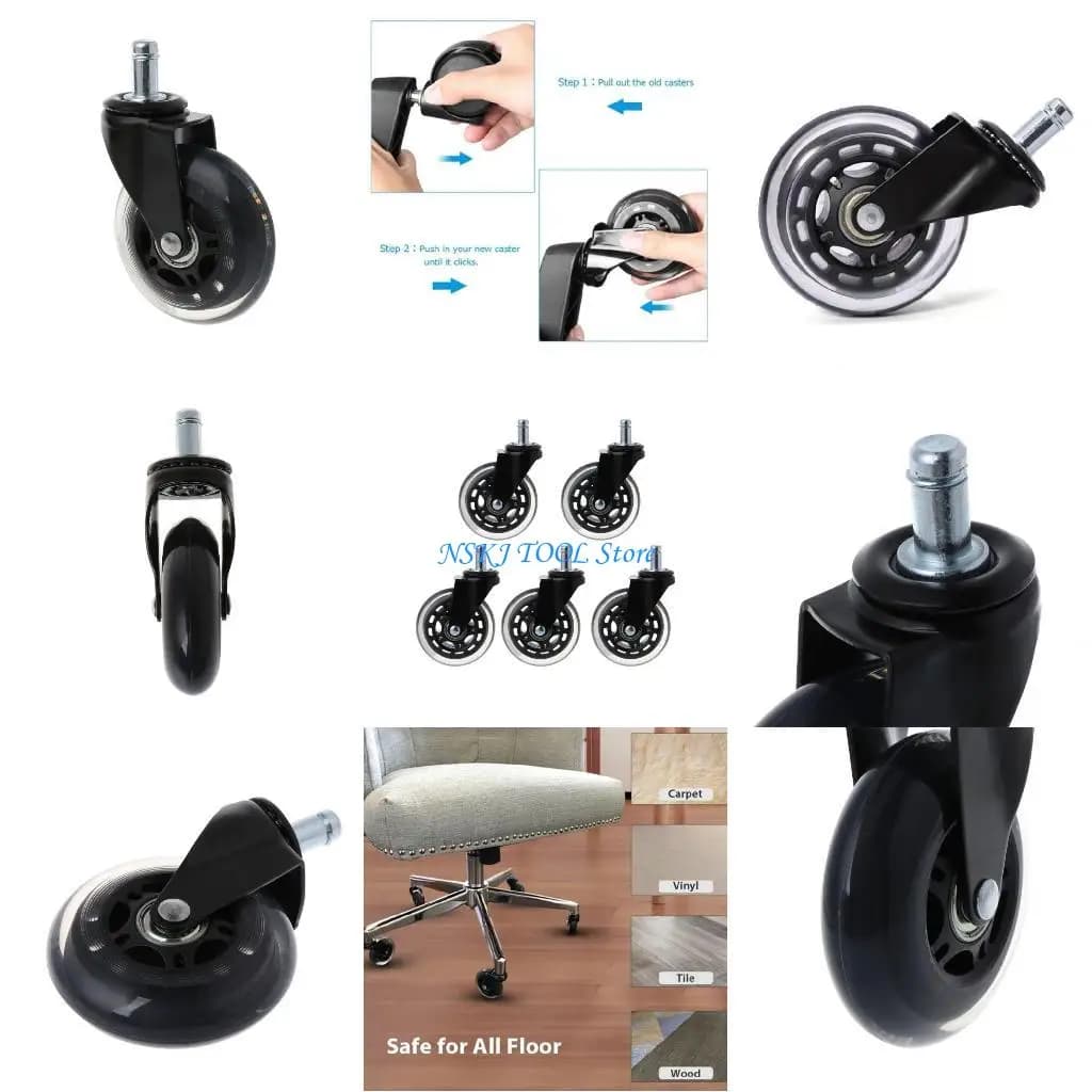 L8RC 5 pièces roulettes chaise muettes tapis chaise remplacement pour plupart des sols