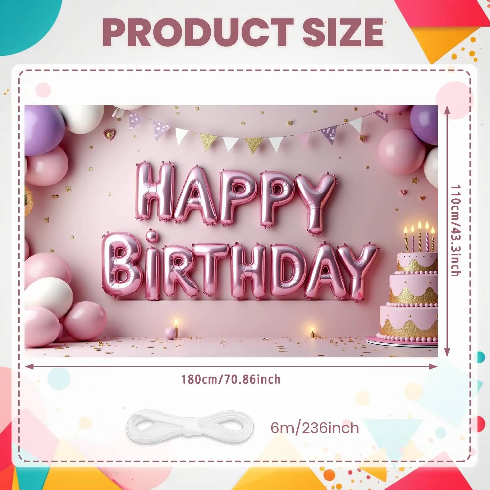 Bannière joyeux anniversaire – Fond coloré rose luxueux – Décoration multifonctionnelle pour les cél