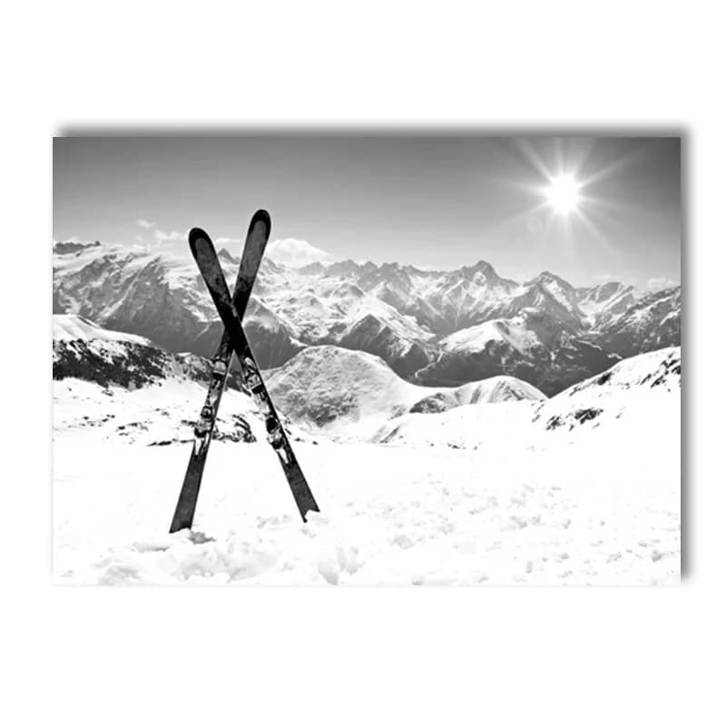Peinture sur toile de ski d'hiver noir et blanc, affiche de sport de station de ski, impression d'ar