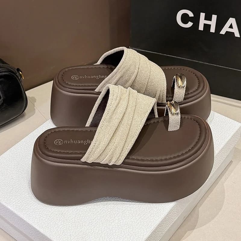 Tongs de plage à semelle épaisse pour femme, style décontracté, collection été, tendance